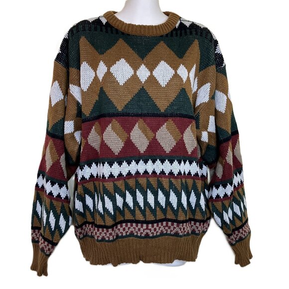 Jonathan Bryan Knit Pullover Sweater Geometric Pattern Vintage 90s - Picture 1 of 6